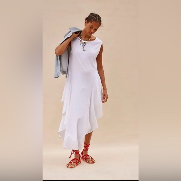 Free People Beach Ivory White Mia Midi Dress Flowy Oversized Small 100% Cotton - Picture 1 of 7